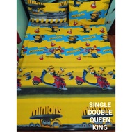 Minions Canadian Cotton Bedsheet with two pillow case, Single, Double, Queen, King size