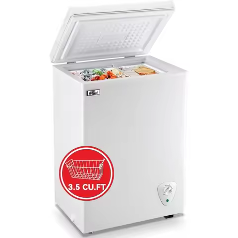 Compact White Mini Freezer with Removable Basket, 3.5 Cu. Ft., Ideal for Dorms or Apartments, 7 Temp