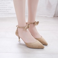 Giày cao gót 7 phân nhọn bít mũi nơ 1 hạt 7 phân BM44