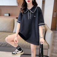 Plus Size Korean Women Polo Lace Shirt Short Sleeve T-shirt