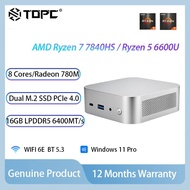 TOPC AMD Ryzen 7 7840HS / Ryzen 5 6600U Mini PC 16GB LPDDR5 2TB NVME SSD Windows Office Gaming Compu