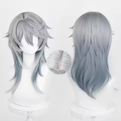 HSR Sunday Cosplay Wig 52cm Gray Blue Gradient Wig Cosplay Anime Cosplay Wigs Heat Resistant Synthet