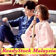 ReadyStock women men pajamas pyjamas satin silk baju tidur perempuan