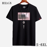 IELGY【S-6XL】CottonIELGY 【S-6XL】T-shirt men's round neck  loose letter shirt plus size shirt
