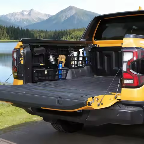 YK For Ford Ranger T9 2023-2025 Aluminum Alloy Black Car Trunk Rear Left Side Cargo Shelf Storage Ra