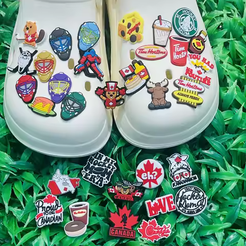 New 1pcs Canada Maple Hockey Muffin Honey PVC Shoe Charms Garden Shoes Button Accessories Shoes Buck