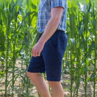 Navy linen shorts for men with pockets\Mens summer linen shorts