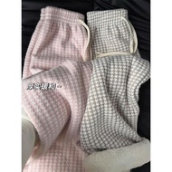 Composite Lamb Fleece Houndstooth Casual Wide-Leg Pants Women Autumn Winter Fleece Lining Straight-L