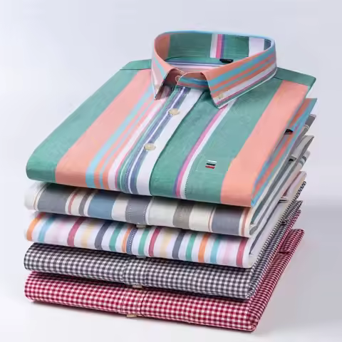 100% Cotton Mens Oxford Shirts New Hot Sale Long Sleeve Casual Stripe Soft Buttoned Plaid Formal Mal