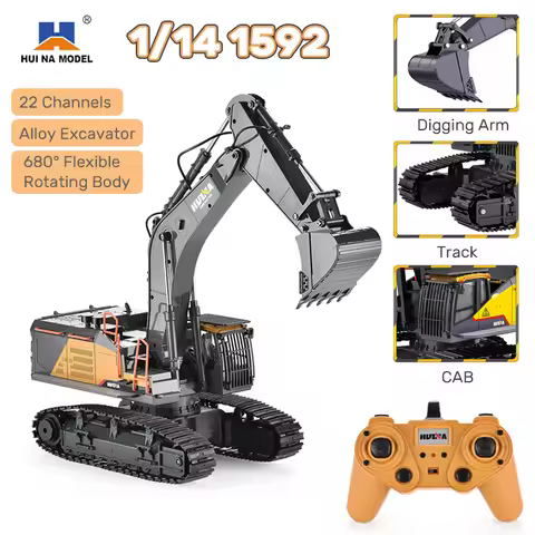 HUINA 1592 RC Excavator 1:14 Scale 22 Channels 2.4G Semi-Alloy Remote Control Engineering Crawler Tr