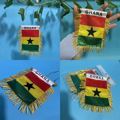2026 Football Cup / Ghana Car Window Flag 8*12cm Polyester Double Side Printed Ghana Hanging Pennant