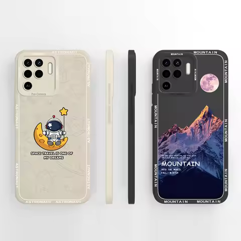 Phone Case For Oppo Reno5 Reno6 Z F Lite 5G Pretty Astronaut Liquid Silicone Cover For Oppo Reno5 Z 