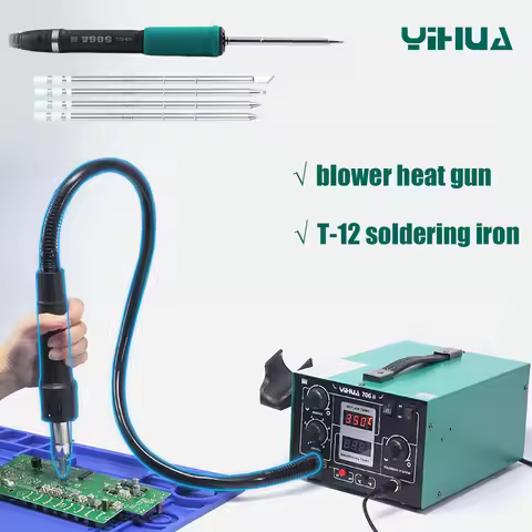 YIHUA 706-II T-12 Soldering Iron Blower Hot Air 2 in 1 Rework Station BGA SMD Desoldering Soldering 