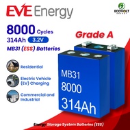 [Original] 4Pcs EVE MB31 314Ah LiFePO4 Battery Cell 3.2V Grade A For 12V 24V 48V Solar / ESS + Screw