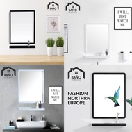 BANO Bathroom Mirror Aluminium Mirror With Glass Shelf Set -(Black &amp; White)/ Cermin Hiasan Rumah Bilik Mandi