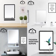 Bathroom Mirror Aluminium Mirror Cermin Bilik Air Hiasan Warna With Glass Shelf Set -(Black & White)