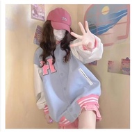 Jaket Varsity Wanita Big Size ( S - 6XL ) H LOGO mix Warna Baby Pink Blue Putih Cute Korean Ulzzang 
