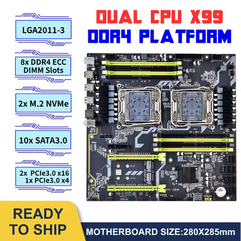 X99 Dual CPU LGA2011-3 Motherboard 8X DDR4 ECC DIMM Slots C612 Chipset 2X M.2 SSD 10X SATA3.0 2X PCI