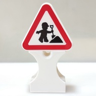 [Duplo Duplo] Construction Medium Sign Warning Triangle Sign Brick Printed Brick Large Particle Buil