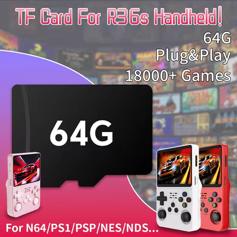 64G Game TF Card For R36s Handheld Game Consoles For N64/PSP/PS1/SS/NES/SNES/NDS/DC Memory Card Buil