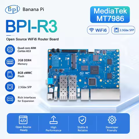 Banana Pi BPI-R3 MediaTek MT7986 Quad Core Processor Motherboard 2G DDR4 8G eMMC Flash Openwrt Open 
