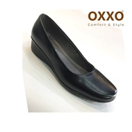 OXXOรองเท้าคัทชู รองเท้าใส่ทำงาน รองเท้านักเรียน ทรงหัวมน พี้นเตารีด ส้นสูง1.5นิ้วX66002