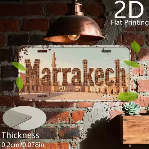 2D Flat, 2D Flat Printing, 1pc, Aluminum License Plate, Decorative Plaque & Statues Marrakech Theme,