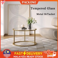 PACKONE Meja Kopi Transparent Coffee Table, 6MMTempered Glass, Gold Metal Bracket