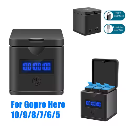 For GoPro Hero 10 9 Black Battery Charger 3-Channel with LCD Display Charging Cable for Go Pro 8 7 6