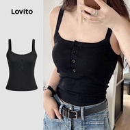 Lovito Casual Top Button Classic and Versatile Spring/summer Black Top for Women L138ED169 Lovito Ba