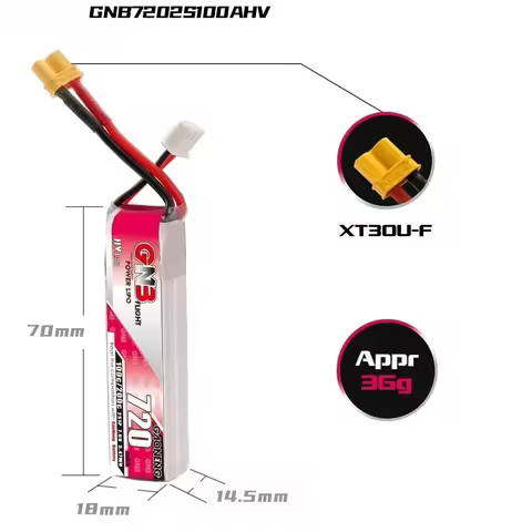 1pcs GNB 100C 720mAh 2S/3S/4S/6S 7.6V/11.4V/15.2V/22.8V HV Lipo Battery With XT30 Connector