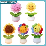 SWEETHOME 1 Piece Creative Artificial Flowers Cute Crochet SunFlower Pots Knitted Flower Graduation 