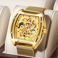 SWISH  Mechanical Watch Men Gold Automatic Watch with Mesh Bracelet Luxury Waterproof Sports Skeleton Tourbillon Wristwatch