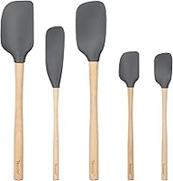 Tovolo Flex-Core Wood Handled Spatula Set of 5 Utensil Set for Meal Prep, Cooking, Baking, and More 