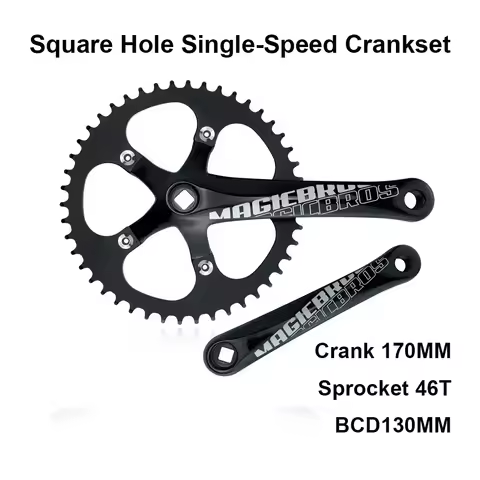 MAGICBROS Single Speed Crank Set Square Hole Racing Track Bike Crankset Fixie Bicycle 46T 130BCD 170