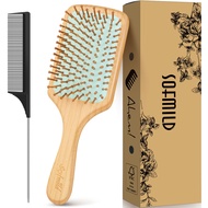 Hair Brush-Sofmild Natural Bamboo Wood Paddle Detangle Brush&Teasing Edge Hairbrush Set for Women Me