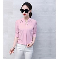 Sơ mi nữ cổ V chui đầu, thiết kế tay dài vải mịn chống nhăn phong cách Hàn Quốc AH08