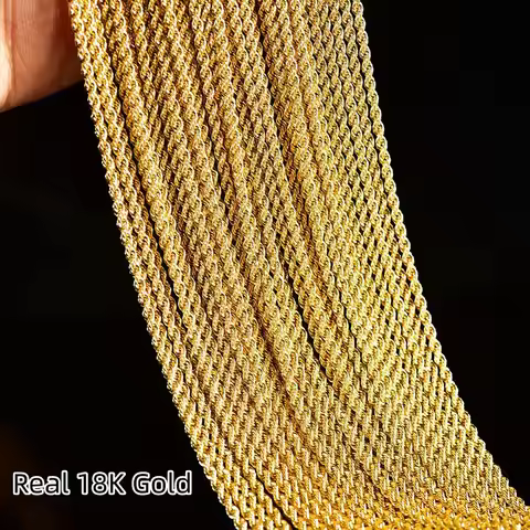 Real 18K Gold Twisted Chain Necklace Pure AU750 Simple Fashion Fine Jewelry Gift for Women