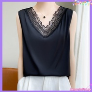 Women Lightweight Satin ipure Lace Trim Tank Tops Summer V Neck Silk Sveless Basic Csole Shirts