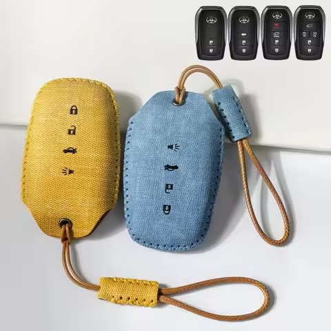 Denim Grain Leather Car Key Fob Cover Case Chain Remote Shell Holder Bag For Toyota Fortuner Innova 