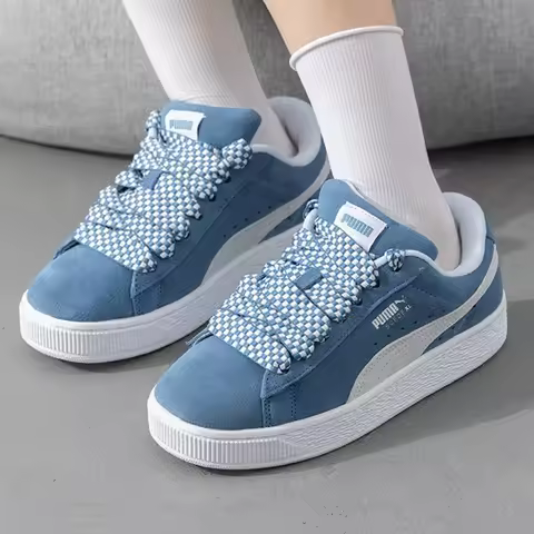 PUMA Suede XL Women's Classic Comfortable Low-Top Skate Shoes in Blue and White 398310-01