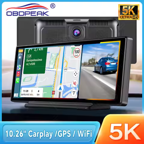 5K+1080P K8s Wireless Carplay & Android Auto 10.26 Inch Dash Cam Dual Lens GPS Navigation UHD Video 