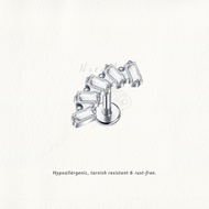 Nora Ana Five Baguettes Curve Threaded Stud Flatback Earring Titanium ASTM-F136 Surgical Implant Gra