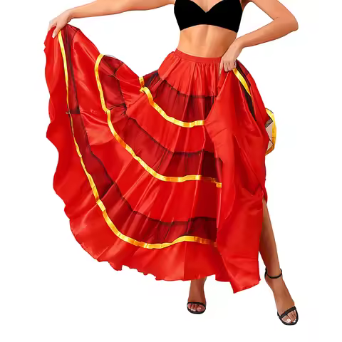 Flamenco Spanish Dance Skirt Women Maxi Large Flounce Swing Long Belly Dance Latin Costume Ballroom 