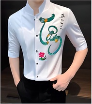 Áo sơ mi áo sơ mi nam lửng tay cổ đứng sang chảnh năng động - H96