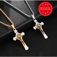 INRI Jesus Cross Necklaces Pendants Stainless Steel Exorcism St. Benedict Crucifix Necklace For Men 
