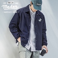 Maden thương hiệu Nhật Bản Retro 2025 mới cổ áo khoác Jacket thêu màu xanh navy áo khoác Jacket thể