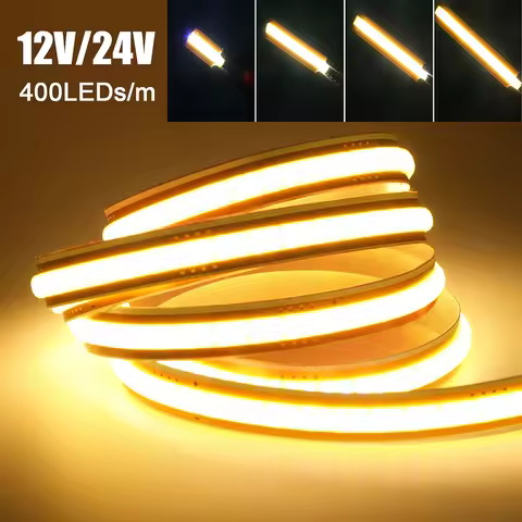 12V 24V 5mm 8mm PCB COB LED Strip Light Free Cut 400LEDs Flexible Tape 3000k 6000k 4000k 0.5m 1m 2m 