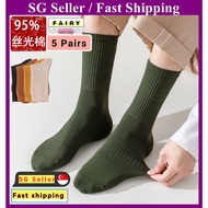 (SG Seller) 5 Pairs Men Socks High Quality Cotton Socks Combed Cotton Long Socks Business Socks Boys