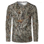 A must-have for outdoor hunting: 3D tree branches, fallen leaves, camouflage long sleeved T-shirt, m